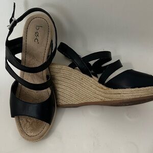 b.o.c. Black and Tan Wedge Sandals